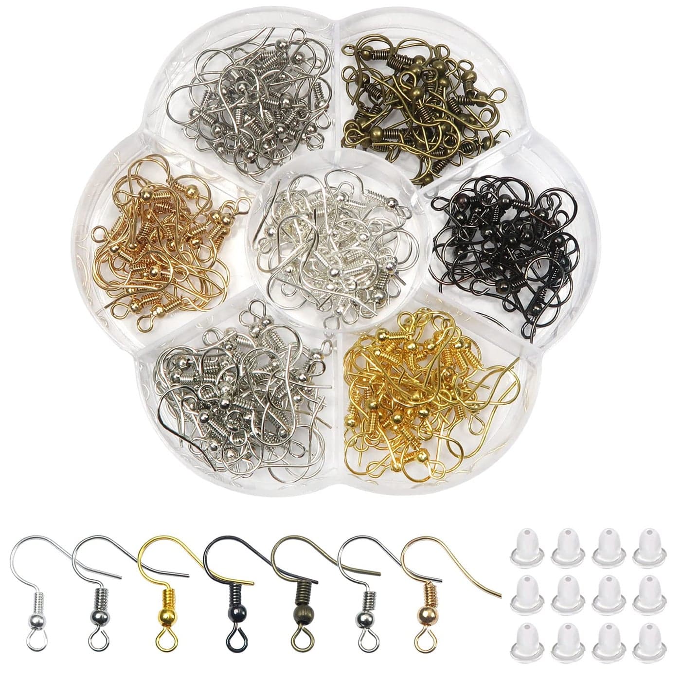 TOAOB 140pcs Earring Hooks Hypoallergenic 925 Sterling Silver Fish Hooks Ear Wires with Ball and Coil 7 Colors 18mm Earring Parts with Earring Backs for DIY Jewelry Making