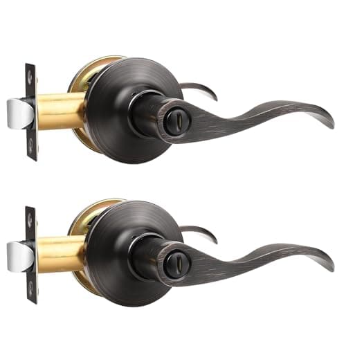 GOBEKOR 2 Pack Privacy Door Levers Interior Oil Rubbed Bronze Bedroom Door Handles Interior Bronze Bathroom Door Handles with Lock Keyless Door Hardware