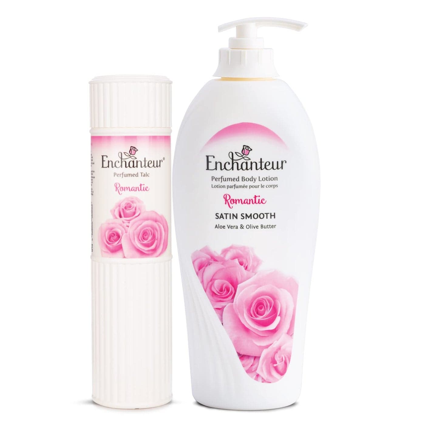 Enchanteur Romantic Perfumed Talc for Women 250g Enchanteur Romantic Perfumed Body Lotion 500ml with Aloe Vera Olive Butter for Silky Smooth Skin