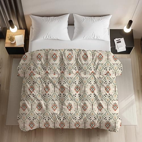 LOOMLYFE 200TC Premium Glace Cotton Duvet Cover/Comforter Cover/Rajai Cover/Blanket Cover/Quilt Cover for Double Bed with Zipper 90"x100" inches - BeigeJaipuri