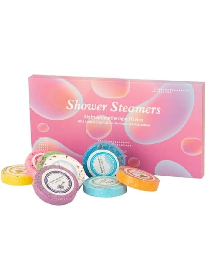 8 Pcs Aromatherapy Shower Steamers Gift Set, Natural Essential Oil Shower Bombs for Relaxation and Stress Relief, Spa Tablets with Mango, Rose, Lavender, Mint Scents, for Women & Men