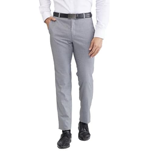 Raymond Men's Slim Fit Structure Pattern Poly Viscose Blend Flat Front Formal Trouser (Size: 36)-RMTS05369-G6 Dark Grey
