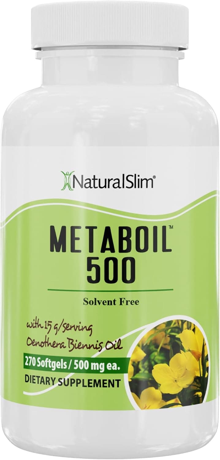 NaturalSlim Evening Primrose Oil for Women 1500mg from Cold Pressed Oil Metaboil 500 GLA Supplement Gamma Linolenic Acid for Womens Health Metabolism Heart Skin Health 270 Softgels