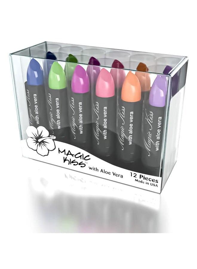 Pack of 12 Color Changing Aloe Vera Lipstick Set Made in USA (Colors of Aloha 01)