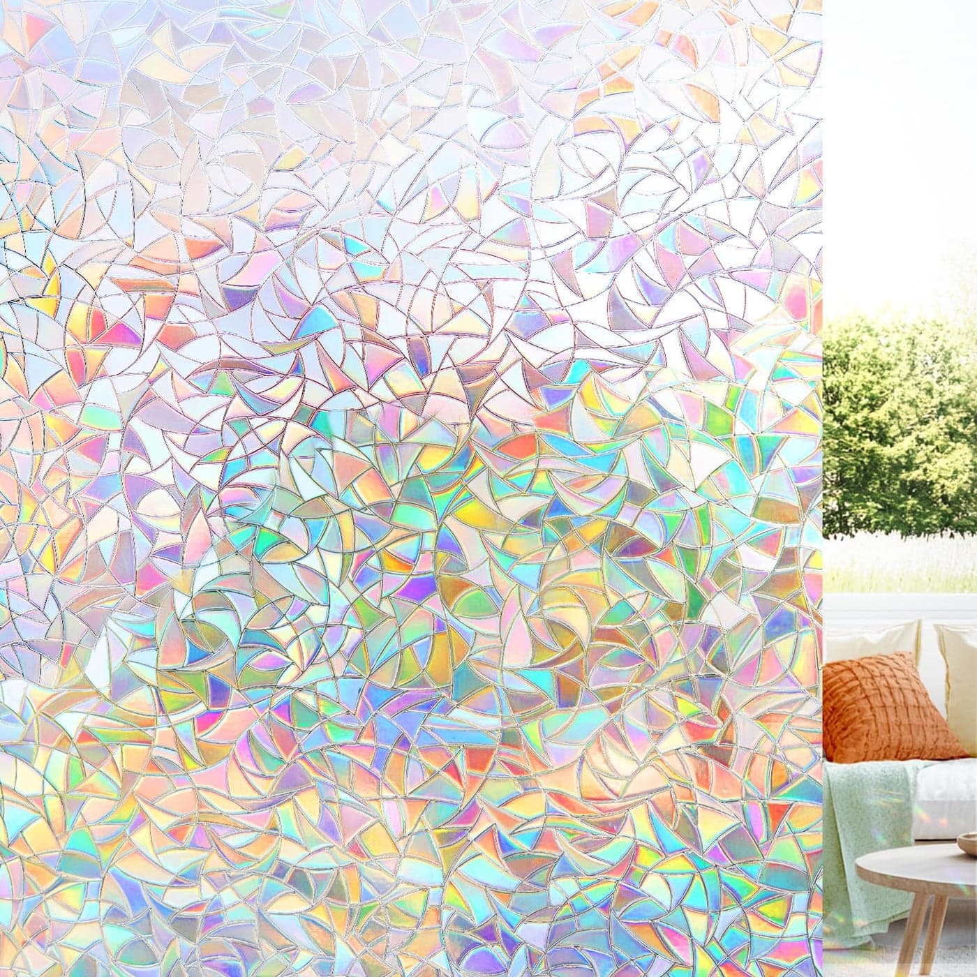 LUTE Window Privacy Film Rainbow Window Film 3D Decorative Stained Glass Cling NonAdhesive Vinyl Static Cling Removable Glass Stickers Sun UV Blocking Decal Covering for Home 236 x 1181 inches