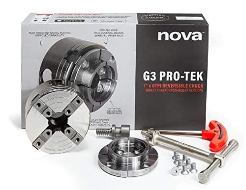NOVA 48291 PREMIER PROTEK G3 Wood Lathe Chuck with 2 PROTEK Jaws Woodworm screw Dlx Storage Box Direct Thread Version 1x 8 TPI Only Does Not Use Inserts
