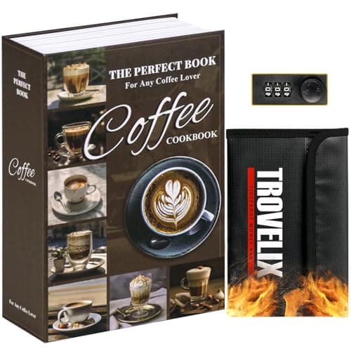 Book Safe with Combination Lock, Hidden Safe (9.5 x 6.2 x 2.2 Inch) with Fireproof Bag, Secret Diversion Safe, Hollow Book Box Hidden Storage, Money Safe Box for Cash (COFFEE)