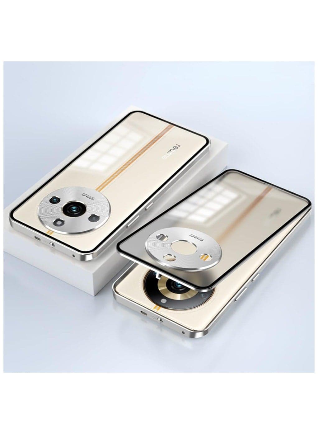 Case Compatible with Realme 11 Pro Plus, Magnetic Metal Frame+Matte Translucent Tempered Glass Back, Non Slip Shockproof Case with Camera Protector