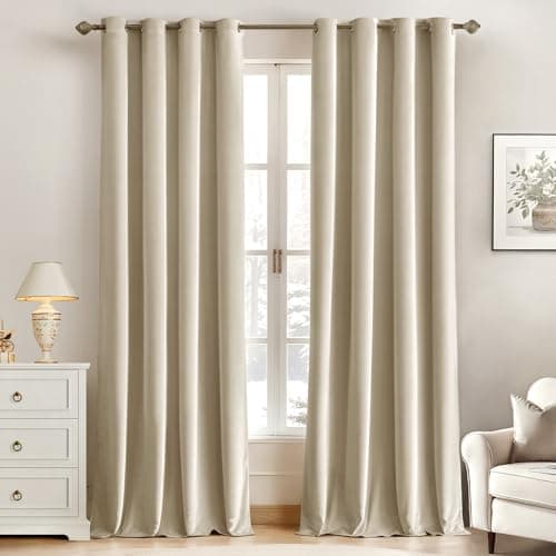 MIULEE Elegant Velvet Curtains Beige Grommet Curtains Thermal Insulated Soundproof Room Darkening Blackout Curtains/Drapes for Girls & Ladys Living Room/Bedroom Decor 52 x 96 Inch 2 Panels