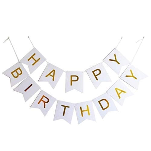 HK balloons Happy Birthday Banner Decoration For Boys, Girls, Boyfriend, Girlfriend, (White Bunting Banner)