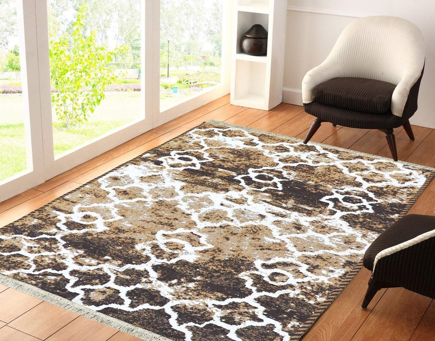 Zesture Bring Home Cotton and Chenille Blend Premium Flat Weaved Contemporary Collection Anti-Skid Carpet and Area Rug, Suitable for Bedroom and Living Room (Umber -Brown)