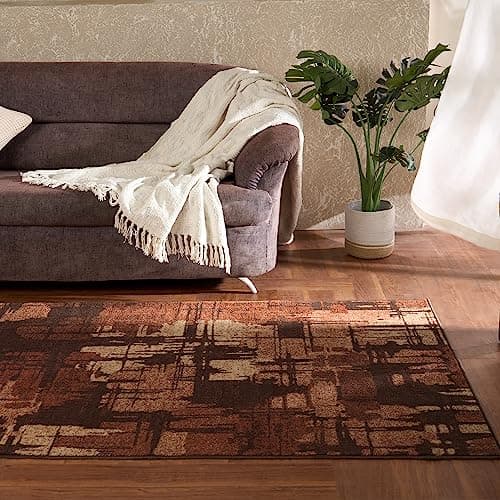 Welspun Wonder-Full Distressed Carpet for Hall, Living Room & Bedroom | Polyester | 981 GSM | Machine Tufted | 4x6 Feet | Brown