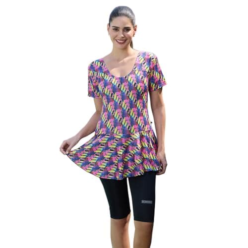 RRovars Women Poly Jersy - Polka Dots Frock Style Swimming Costume Half Sleeves - Half Length - Without Pads (Pink; M)