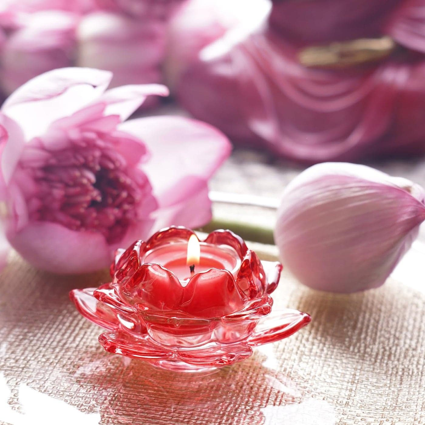 Pure Home Living Set of 3 Red Glass Lotus Shaped Tealight Holders