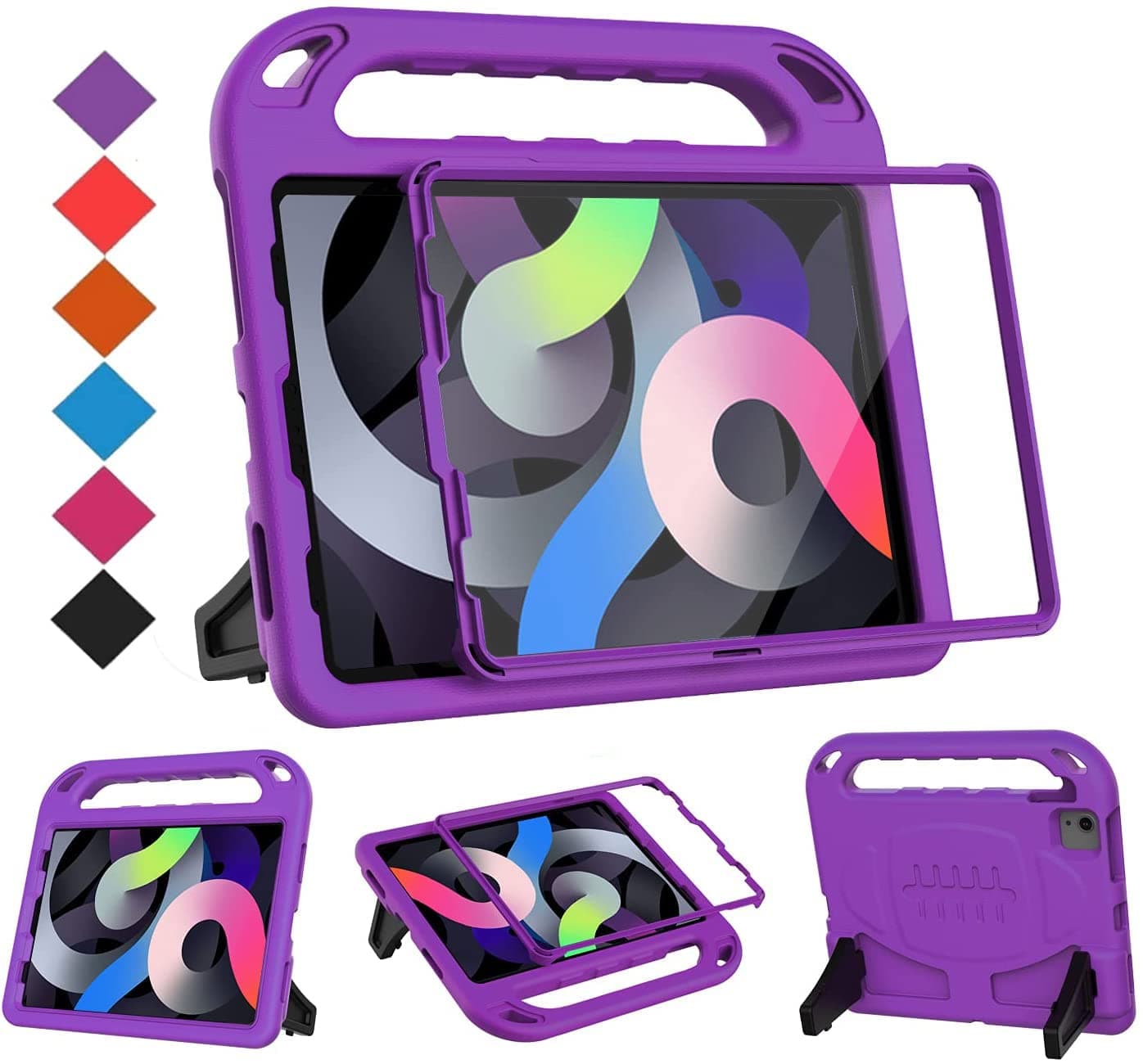 BMOUO Kids Case for iPad Air 54 Builtin Screen Protector Shockproof Handle Stand Case for iPad Air 5th4th Gen 109 Purple
