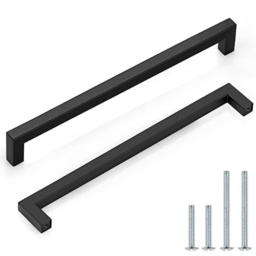 Probrico (5 Pack) Matte Black Cabinet Handles 10 Inch(256mm) Hole Center Stainless Steel Drawer Pulls Square Kitchen Cabinet Hardware