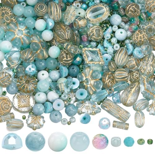 SUNNYCLUE 1 Box About 185g Blue Assorted Acrylic Beads Glass Beads Mixed Shapes Bulk Plastic Green Seed Imitation Turquoise Stone Loose Spacer for Jewelry Making Charms Bracelets Craft DIY Supplies