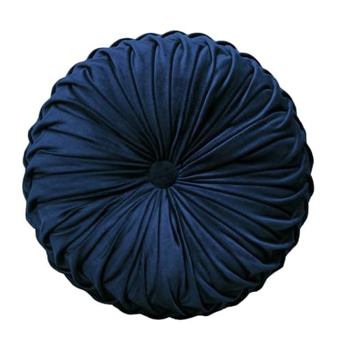 Teieas Round Throw Pillow Velvet Home Decoration Pleated Round Pillow Cushion for Couch Chair Bed Car (Navy Blue)