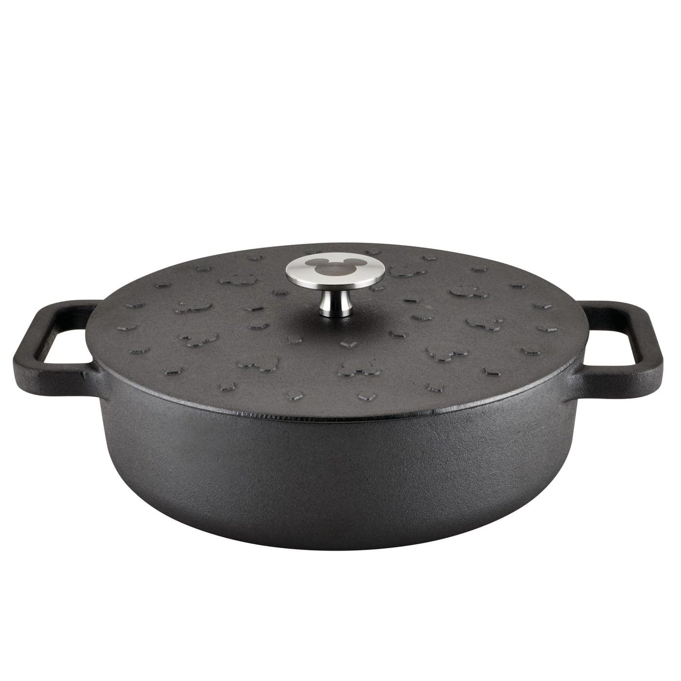 Farberware Disney Monochrome Pre Seasoned Cast Iron Shallow Casserole Pan with Lid 3 Quart Black