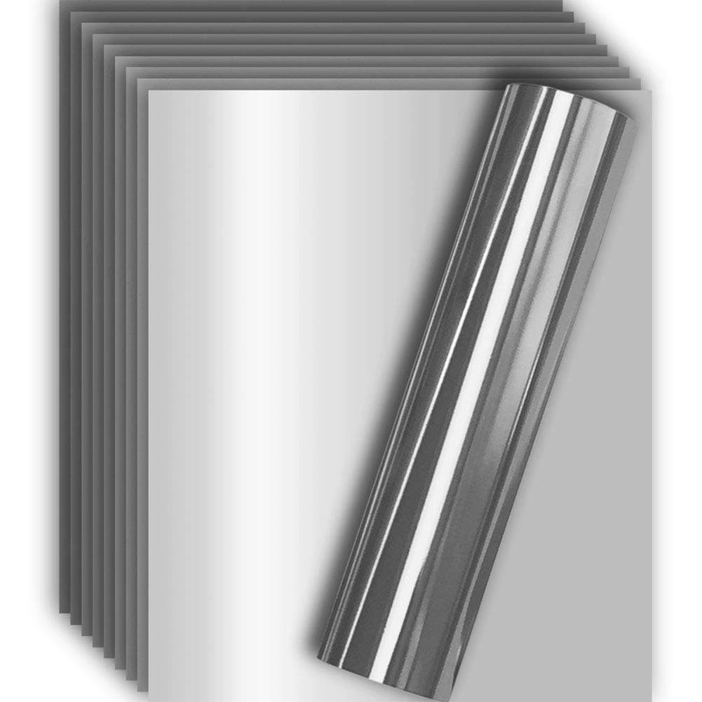 Tvinyl Warehouse Silver Foil HTV Heat Transfer Vinyl for Tshirt and Apparel 12 X 10Pack of 10 Easy to Weed and Iron on Guaranteed Size