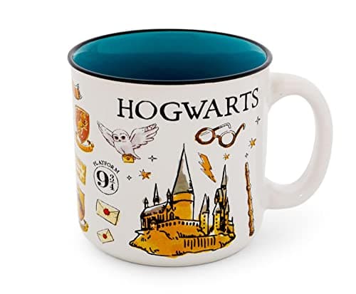 Harry Potter Hogwarts All Over Icons Destination Ceramic Camper Mug | Wizarding World Gifts And Collectibles | Holds 20 Ounces