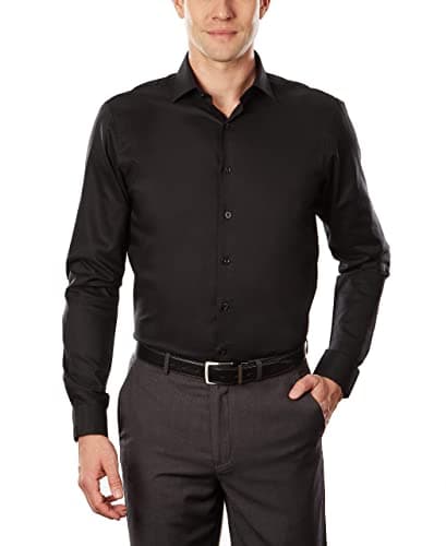 Kenneth Cole Unlisted Men's Dress Shirt Slim Fit Solid, Black, 14"-14.5" Neck 32"-33" Sleeve