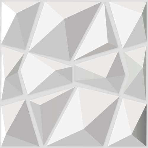 Art3d 33 Pack Decorative PVC Wall Panels 12"x12" for Interior Wall Decor Living Room TV Background Gaming Room Decor with Diamond Design in Matt White