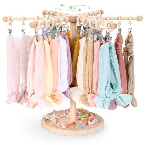 POVETIRE Headband Holder Bow Organizer for Girls360 Rotating Hair accessories Organizer Storage Baby Headband Display Stand Hair Bow Rack for Toddler Nursery Decor