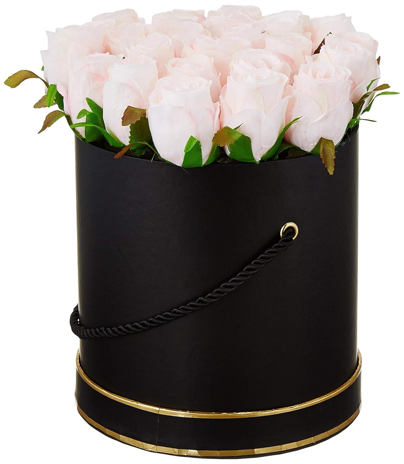 Fourwalls Artificial Rose Flowers in a Box for Valentines Day Gift 21 Flower in Box 22 cm Tall Black and LightPink