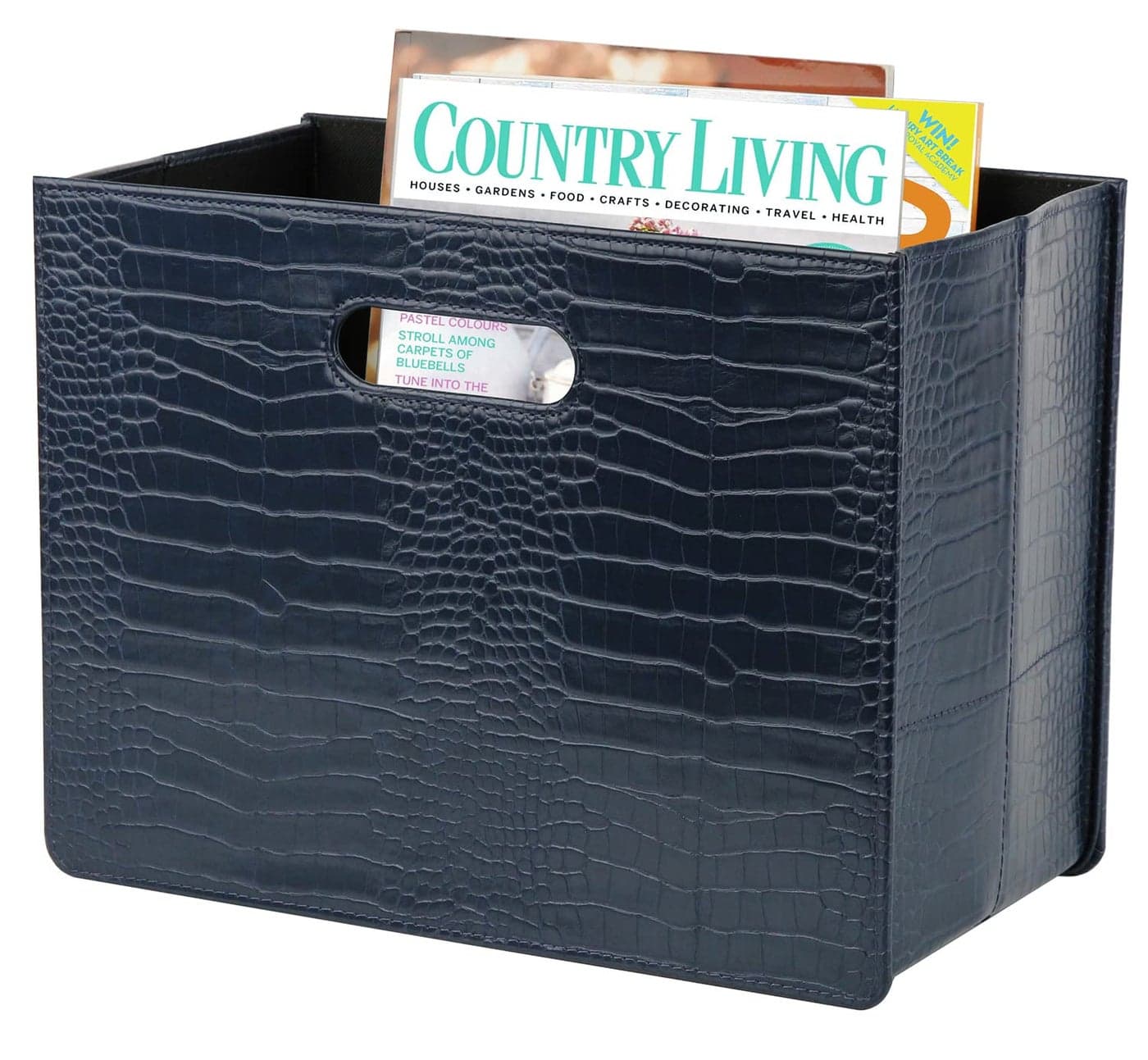HofferRuffer Magazine Basket Holder, Foldable Magazine Rack, Document File Holder Organizer, File Folder, Newspaper Storage Bin Organizer for Home or Office (Dark Blue)