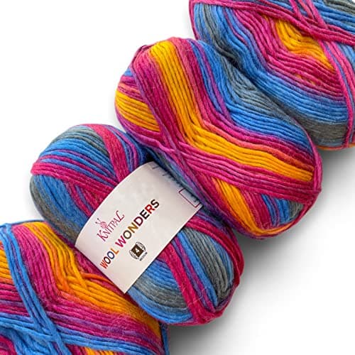 Wool Wonders Yarn for Crocheting 4 Skeins 640Yds400G Free Patterns Wool Yarn for Knitting AranHeavy 4 Medium Worsted Weight Lollipop Swirl