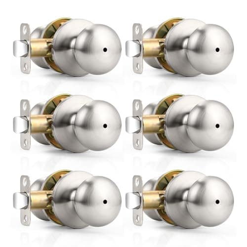 Probrico Keyless Privacy Door Knobs 6 Pack Brushed Nickel Door Knobs, No Key, Stainless Steel Interior Bed/Bath Lock Set Handles(Bedroom & Bathroom)