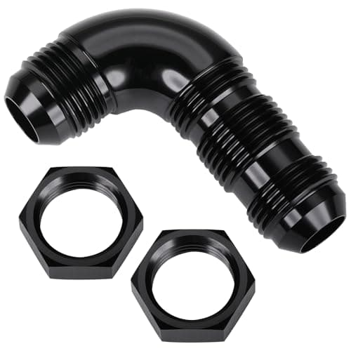 Podavelle 10AN Male Flare 90 Degree Bulkhead Full Flow Fitting Adapter with AN10 Nuts Aluminum Black