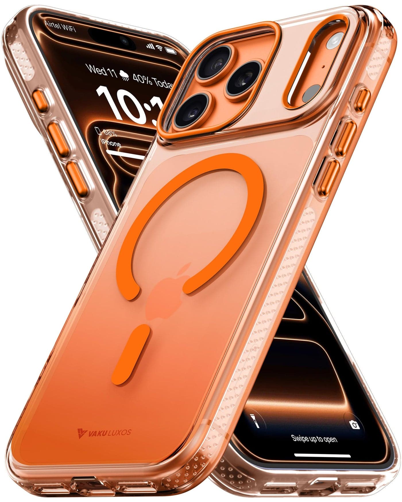 Vaku Luxos® Triton Magpro TPU Back Cover Case for iPhone 17 Pro Max Dual Matte Tone Shockproof Scratch Resistant Military-Grade Protection Camera Screen Protector MagSafe Compatible- Orange