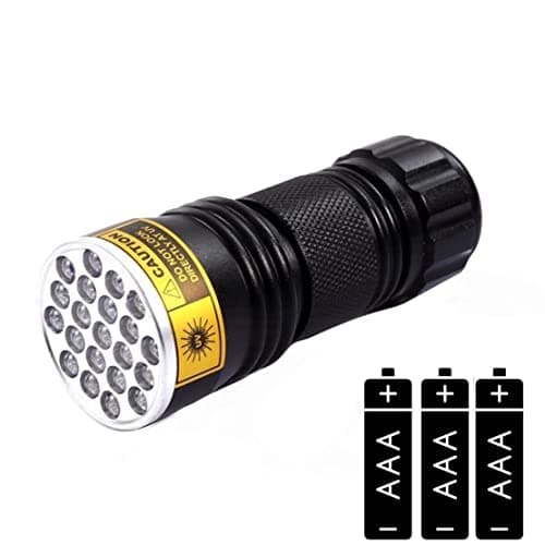 amiciVision 21LED UV Flashlight, 395~400nm Ultra-Violet Metal Torch for Official Document Authenticity, Gemstone Observation with 3xAAA Battery