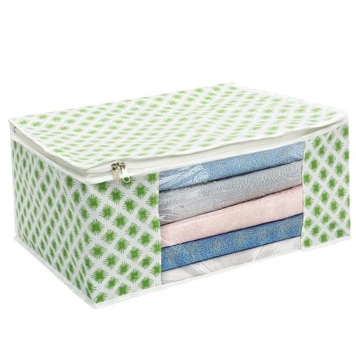 AARON INC Set of 1 Non-Woven Saree Covers With Zip, Clothes Storage Organizer Bag, Transparent Window, Home Clothing Storage Box, Wardrobe Organiser Saree Bags, Printed, Green Pack of 1