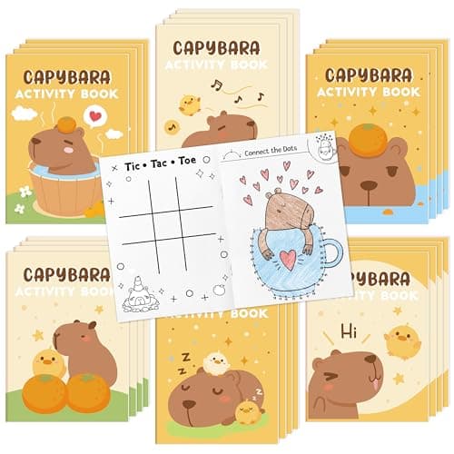 Capybara Activity Books for Kids 24Pcs Cute Capybara Mini Games Coloring Book Set Bulk Cartoon Animal Mazes Word Search Word Scramble Games for Party Favor Supplies Birthday Gift Goodie Bag Filler