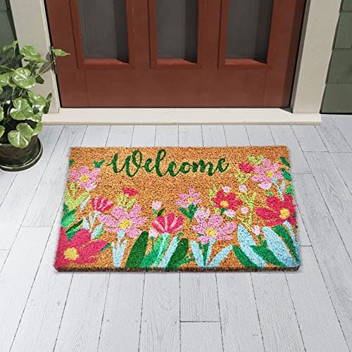 MATS AVENUE DOOR MATS AT YOUR DOOR STEP ® Rectangular Multi Color Coir Door Mat 40x60 Cm Welcome Theme Floral For Entrances Set of 1