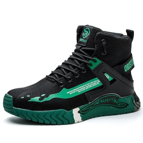 ORISTACO Work Safety Crew Boots Lightweight Breathable Industry Construction Steel Toe Sneakers, 0297 Green 48