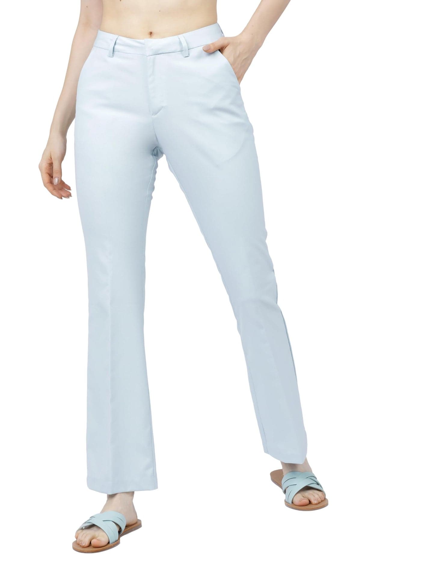 Tokyo Talkies Women Blue Straight Fit Bootcut Trousers