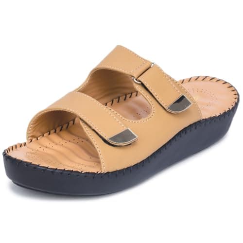 TRASE Orthopedic Extra Soft Double Strap Slippers for Women Footwear | Adjustable Strap Cushioned Wedges Doctor Sandals | Comfortable & Lightweight (BEIGE, 38 EURO)