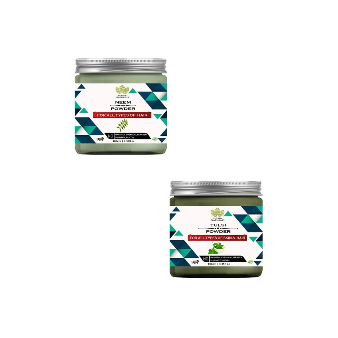 Haria Naturals 100 Pure Naturals Neem Powder 100gms Tulsi Powder 100gms Face Pack Pack Of 2 200gms