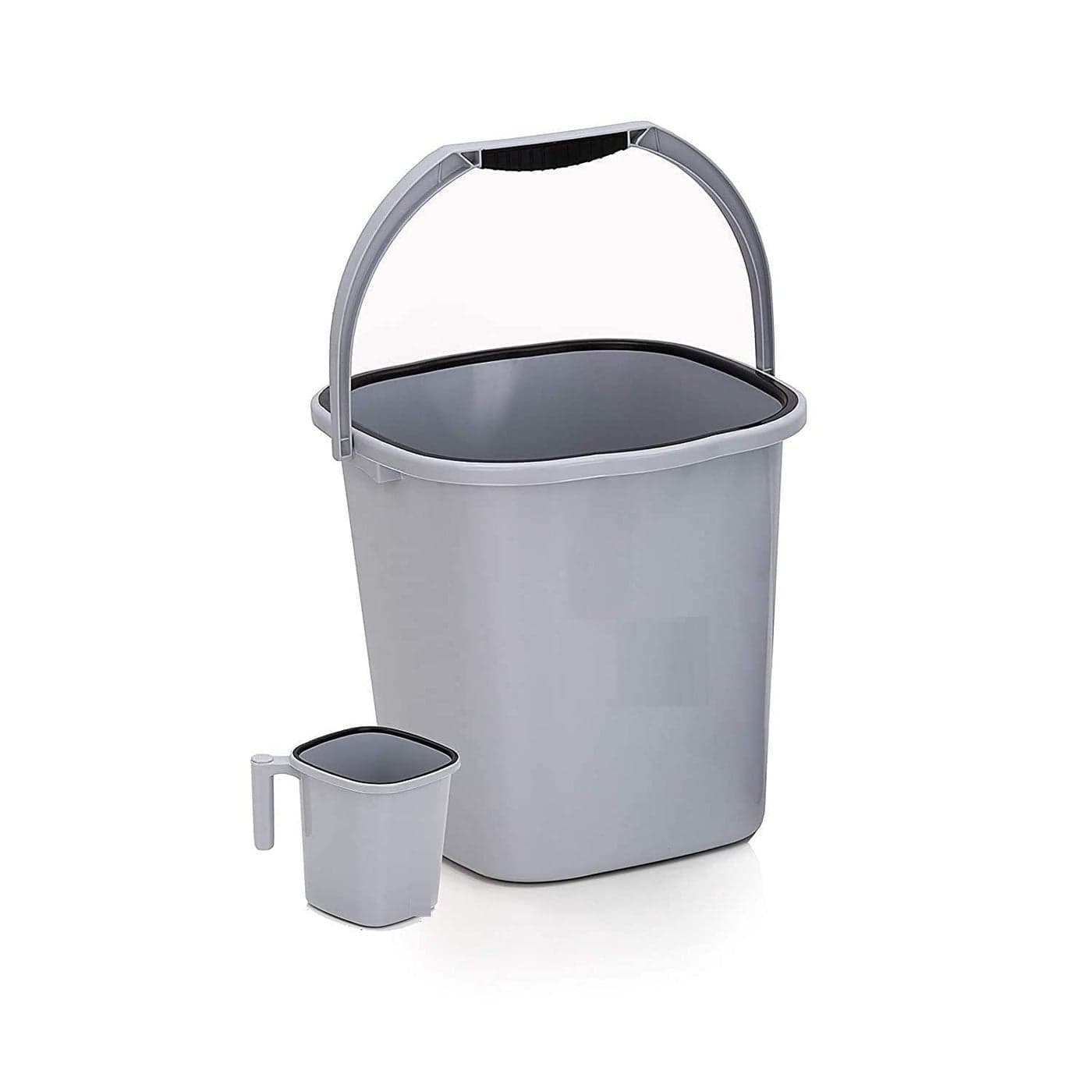 LANKESH ENTERPRISE Strong Plastic Rimmy Bucket Mug Bathroom Set of 2 for Kitchen Bathroom Grey 18 Liter Grey