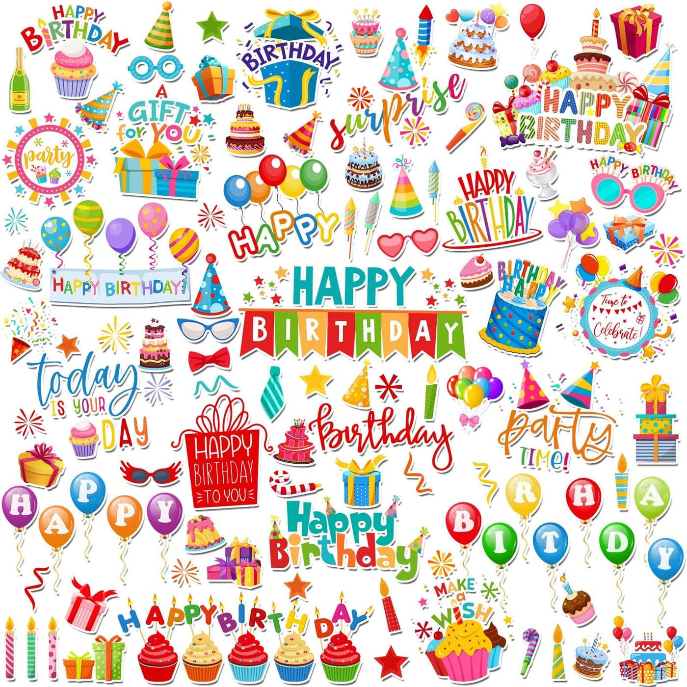 Leinuosen 100 Pcs Birthday Paper Die Cuts Cardstock Scrapbook Die Cuts DIY Scrapbooking Cutouts for Birthday Scrapbook Notebook Suitcase Calendar Laptop Embellishments Supplies Craft Making Decoration