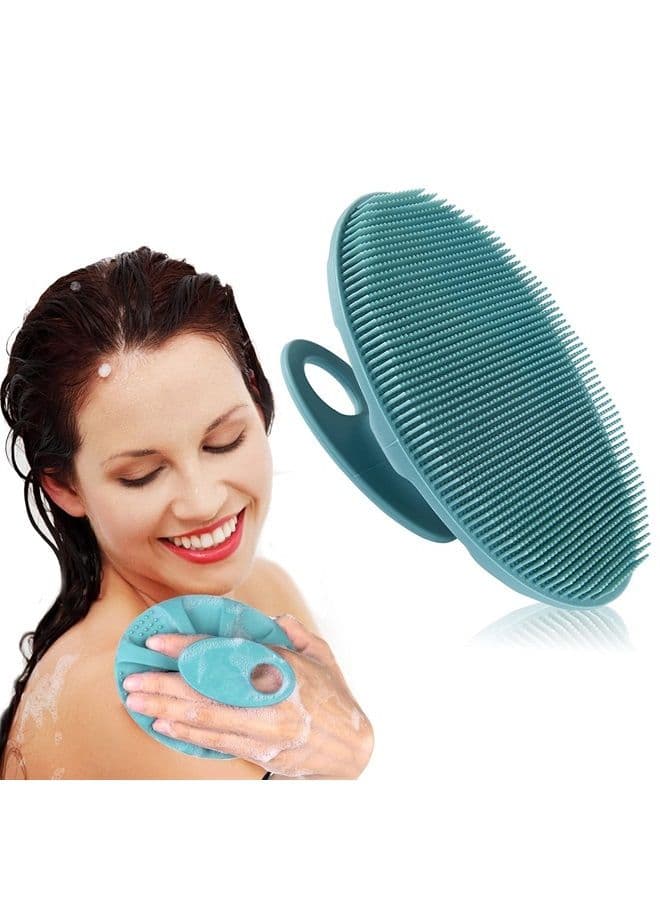 Soft Silicone Body Cleansing Brush Shower Scrubber, Gentle Exfoliating and Massage for all Kinds of Skin (Dark Green)