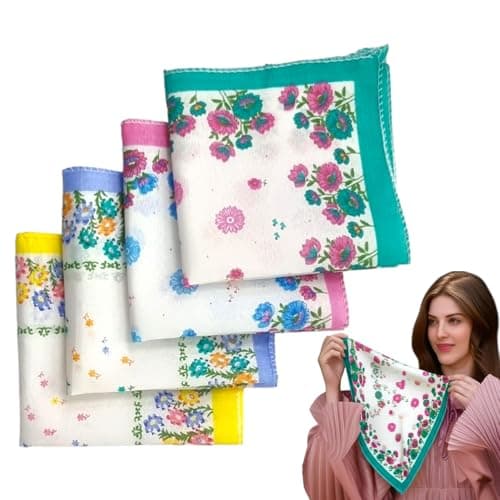 RIANZ® Pack of 4 Pure Cotton Handkerchief for Women & Girls – Soft & Gentle, Floral Designs Printed Ladies Hanky – Washable, Reusable (Multicolor)