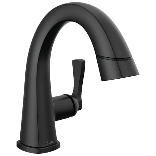 Delta Faucet Stryke Pull Down Bathroom Faucet Bathroom Pull Out Faucet Black Single Hole Bathroom Faucet with Pull Down Sprayer Bathroom Sink Faucet with Magnetic Docking Matte Black 577BLPDDST