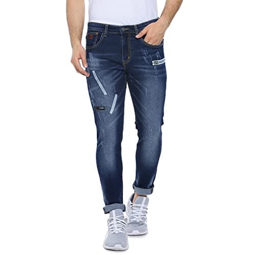 Campus Sutra Men's Slim Fit Cotton Jeans (AMZ22JN_SHD02_M_PLN_NBU_AZ_32_Navy Blue_32)