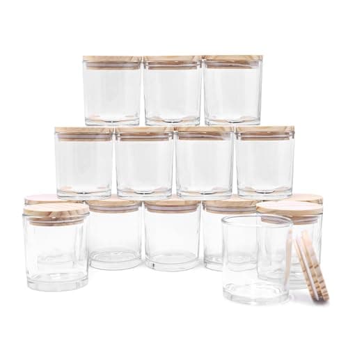 SHOWIN 8 OZ Thick Candle Jars for Making Candles 15 Pcs, Clear Empty Jars with Wood Lids for Candle Making, Sample Container