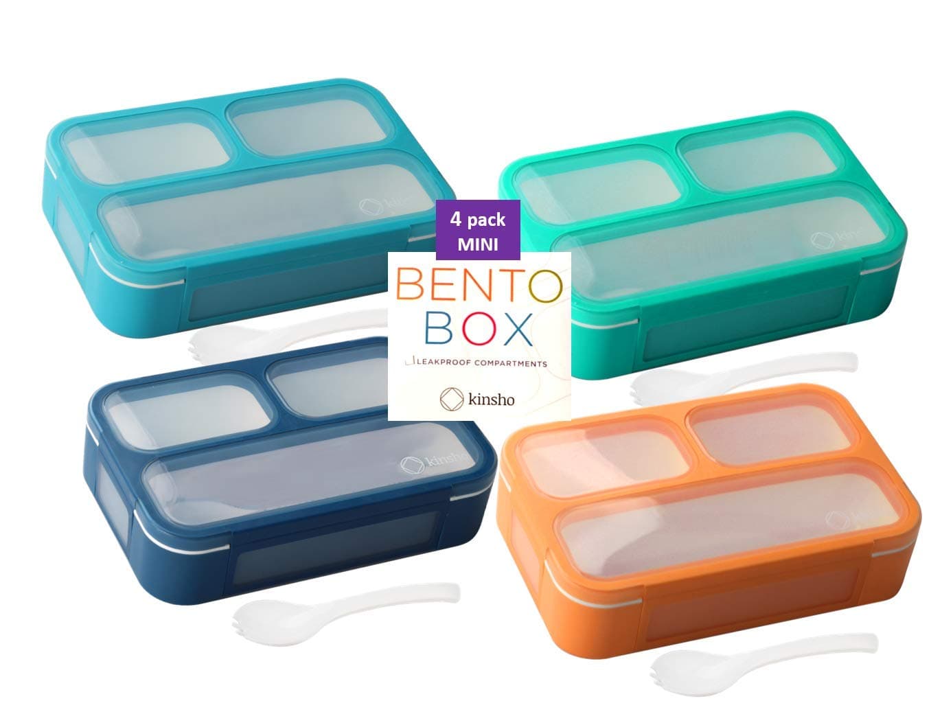 Snack Containers SMALL Bento Lunch Boxes for Kids Girls Boys MINI Leakproof Box Portion Container for School Blue Navy Aqua Orange 4 Pack